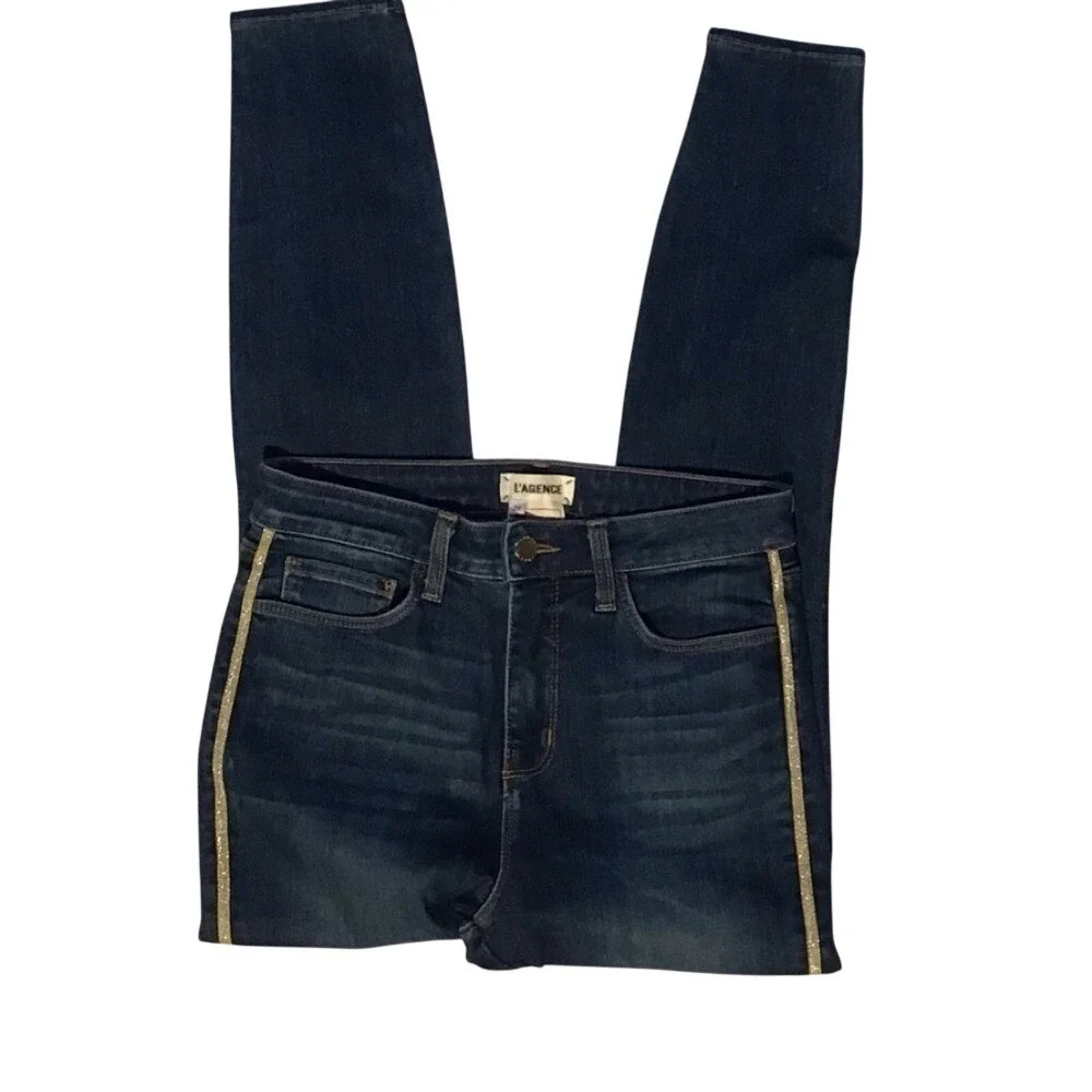 Women's L'agence High Rise Skinny Jeans‎ With Gold Stripe, Size 26 Inseam 25